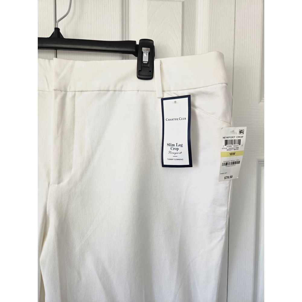 Charter Club Plus Slim Leg Crop Pants Womens 18W White‎ Tummy Control NWT $79 - Picture 2 of 9